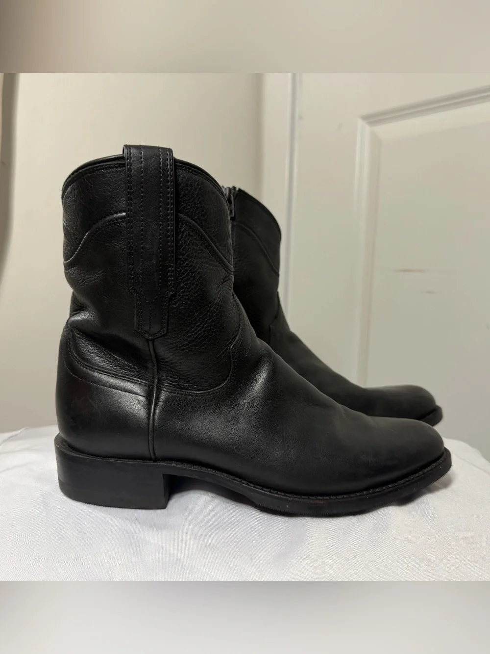 Tecovas Black Leather Short Western Zip Boots